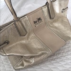 Beautiful Gold Coach Tote with Lavender Lining